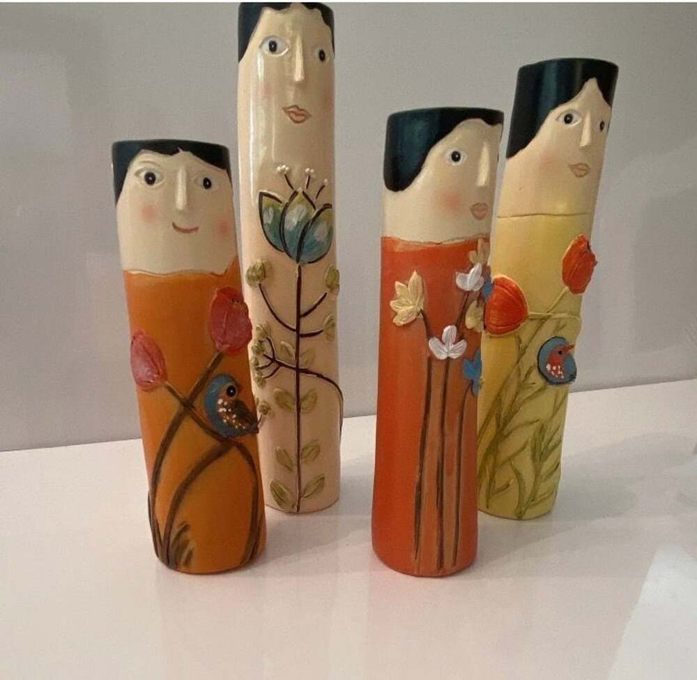 Bohemian Family Bud Vase Set Resin Hand Painted Face Vases